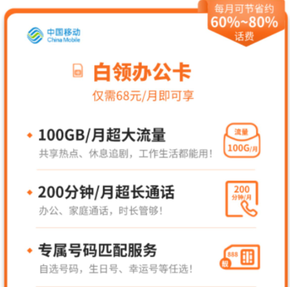 中國移動白領(lǐng)辦公卡|可選號超大流量|贈送小白進階office教程